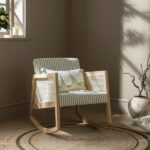 Linen-Blend Armchair with Natural Oak Frame & Rattan Armrests