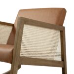 Genuine Leather Rocking Armchair with Light Walnut Frame & Rattan Armrests - Image 7