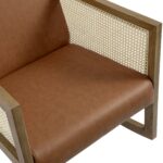 Genuine Leather Rocking Armchair with Light Walnut Frame & Rattan Armrests - Image 3