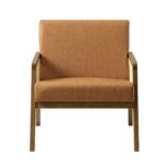 Leather Armchair with Light Walnut Frame and Handwoven Rattan Backrest - Image 13
