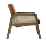 Leather Armchair with Light Walnut Frame and Handwoven Rattan Backrest - Image 10