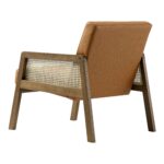 Leather Armchair with Light Walnut Frame and Handwoven Rattan Backrest - Image 11