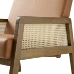 Leather Armchair with Light Walnut Frame and Handwoven Rattan Backrest - Image 8