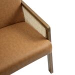 Leather Armchair with Light Walnut Frame and Handwoven Rattan Backrest - Image 9