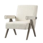 Soft Beige Bouclé Armchair with Weathered Oak Frame - Image 13