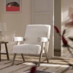 Soft Beige Bouclé Armchair with Weathered Oak Frame - Image 6