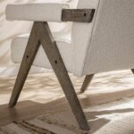Soft Beige Bouclé Armchair with Weathered Oak Frame - Image 4