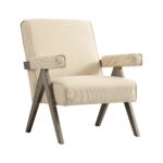 Striped Linen-Blend Accent Chair with Weathered Oak Frame for Modern Home Décor - Image 6