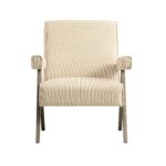 Striped Linen-Blend Accent Chair with Weathered Oak Frame for Modern Home Décor - Image 3