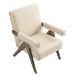 Striped Linen-Blend Accent Chair with Weathered Oak Frame for Modern Home Décor - Image 11