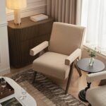 Striped Linen-Blend Accent Chair with Weathered Oak Frame for Modern Home Décor - Image 2