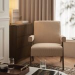 Striped Linen-Blend Accent Chair with Weathered Oak Frame for Modern Home Décor - Image 7