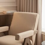 Striped Linen-Blend Accent Chair with Weathered Oak Frame for Modern Home Décor - Image 4