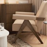 Striped Linen-Blend Accent Chair with Weathered Oak Frame for Modern Home Décor - Image 5