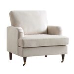 Soft Beige Velvet Armchair with Antique Brass Castor Legs for Elegant Home Seating - Image 5