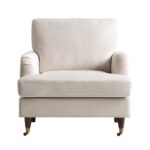 Soft Beige Velvet Armchair with Antique Brass Castor Legs for Elegant Home Seating - Image 4