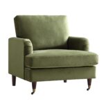 Luxe Olive Green Velvet Armchair with Antique Brass Castor Legs for Elegant Home Seating - Image 9