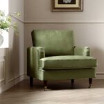 Luxe Olive Green Velvet Armchair with Antique Brass Castor Legs for Elegant Home Seating - Image 2
