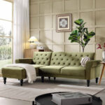Green Velvet Chesterfield Chaise Sofa Bed - Image 11