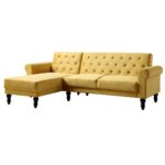 Yellow Velvet Chesterfield Chaise Sofa Bed - Image 6
