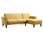 Yellow Velvet Chesterfield Chaise Sofa Bed - Image 3