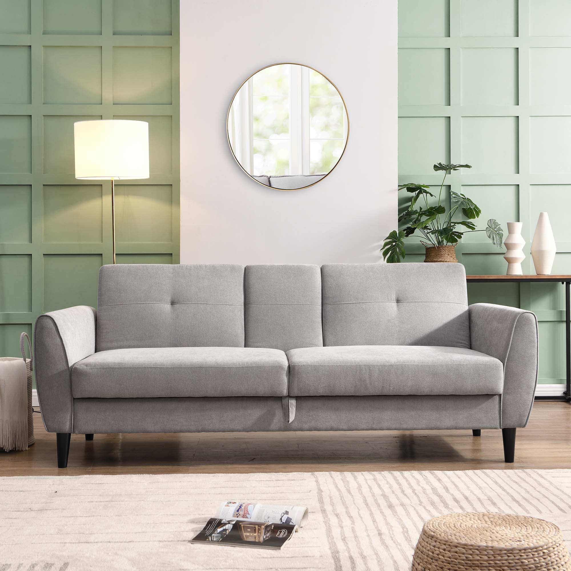 AYSF-09-LGREYFAB-3ST_scene1 Light Grey Brushed Fabric 3-Seater Storage Sofa Bed - Image 1
