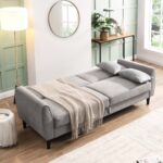 Light Grey Brushed Fabric 3-Seater Storage Sofa Bed - Image 2