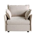 Pillow-Edge Beige Fabric Modular 1-Seater Sofa - Image 4