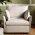 Pillow-Edge Beige Fabric Modular 1-Seater Sofa