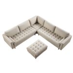 5+ Seater Corner Sofa in Beige Woven Fabric - Image 10
