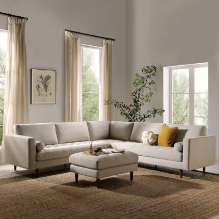5+ Seater Corner Sofa in Beige Woven Fabric