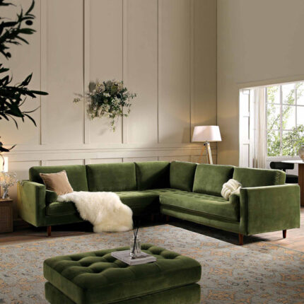 Grande 5+ Seater Corner Sofa in Deep Moss Green Velvet