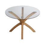 110 cm Round Glass Top Dining Table with Solid Oak Legs - Image 3