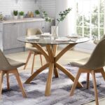 110 cm Round Glass Top Dining Table with Solid Oak Legs - Image 2