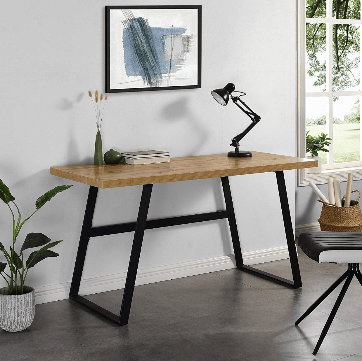 BSD-009-OAK_main Finish Desk with Black Metal Legs – Modern Industrial Study & Work Table - Image 1