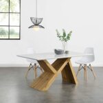 Oak Effect 160 cm Dining Table with White Top