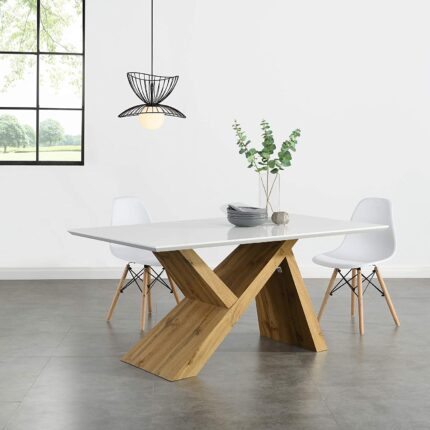Oak Effect 160 cm Dining Table with White Top