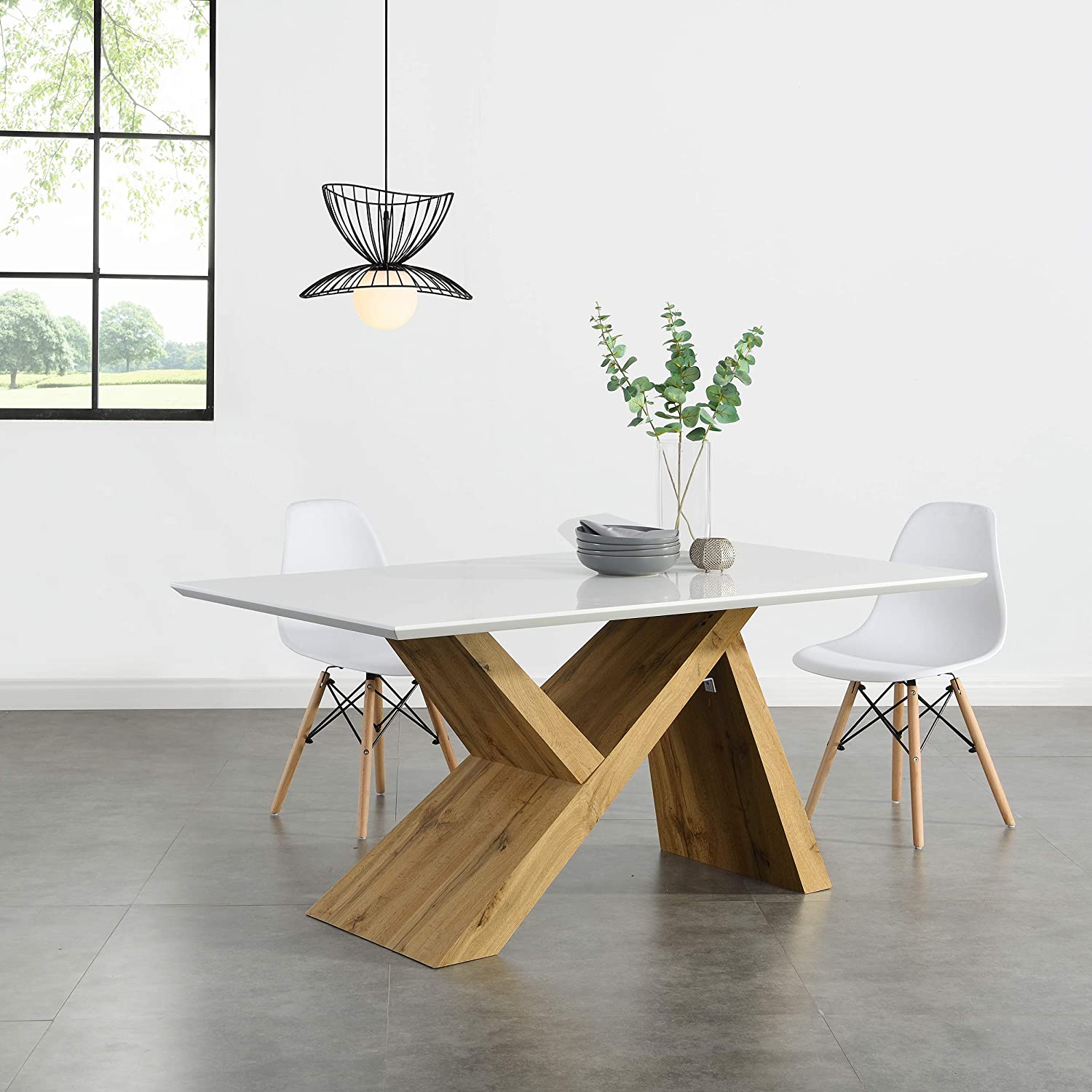 BSD-016-WHITE_main Oak Effect 160 cm Dining Table with White Top - Image 1