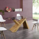 Oak Effect 160 cm Dining Table with Clear Glass Top