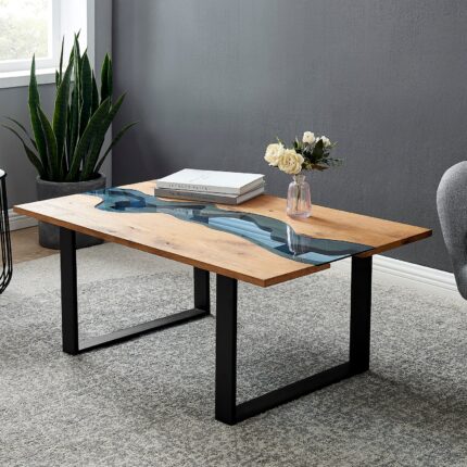 Solid Oak Coffee Table with Inset Glass – Premium Wooden & Glass Centre Table for Modern Living Room