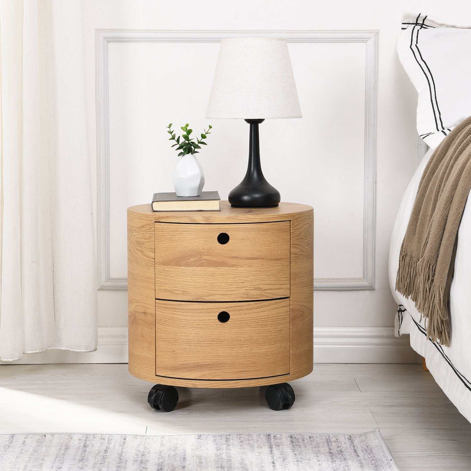 BSD-049-OAK_main Oak Barrel 2-Drawer Bedside Table - Image 1