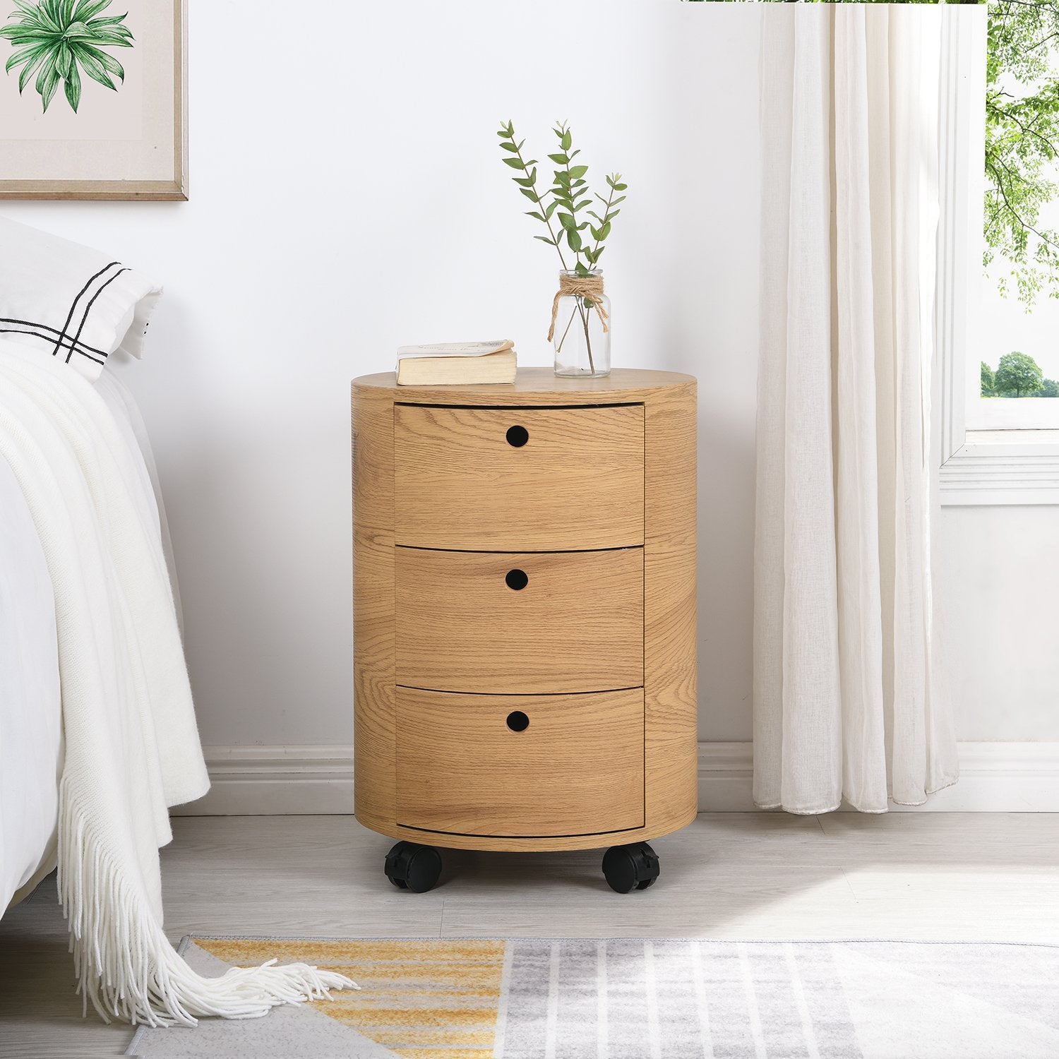 BSD-050-OAK_main Oak Barrel 3-Drawer Bedside Table - Image 1