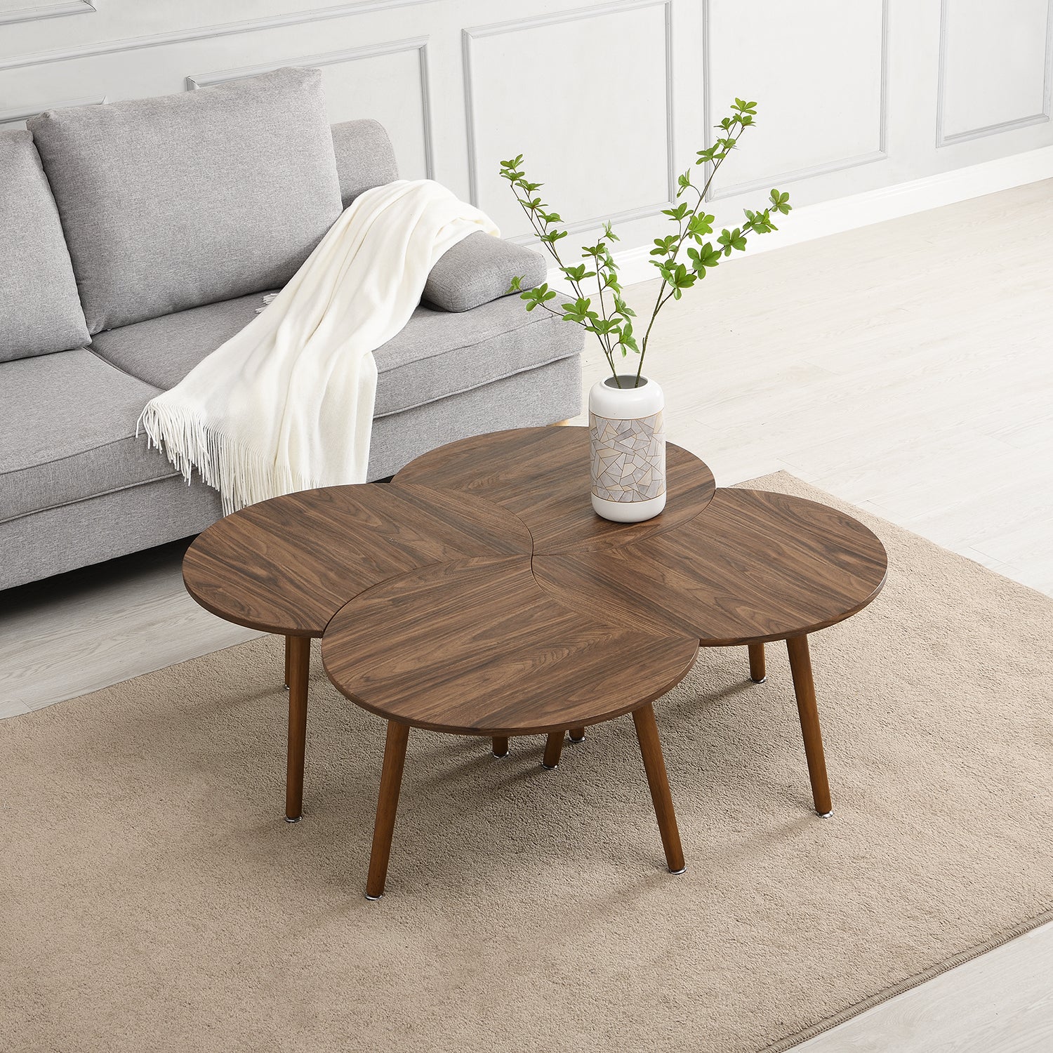 BSD-054_scene1 4-in-1 Walnut Effect Coffee Table – Multi-Functional Modular Centre Table - Image 1
