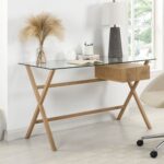 1-Drawer Glass Top Desk – Modern Study & Work Table with Sleek Storage - Image 2