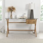 1-Drawer Glass Top Desk – Modern Study & Work Table with Sleek Storage