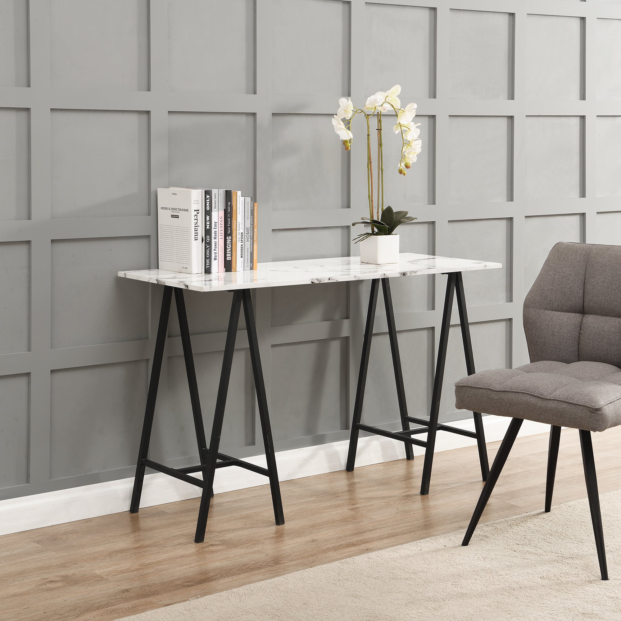 BSD-061_scene1 Marble Effect Console Table – Stylish Modern Hallway and Living Room Accent Furniture - Image 1