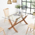 160 cm Rectangular Glass Top Dining Table with Solid Oak Legs - Image 2