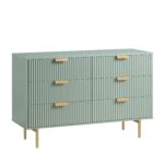 Ridged Wide Chest of 6 Drawers – Matte Sage Green - Image 5