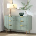 Ridged Wide Chest of 6 Drawers – Matte Sage Green