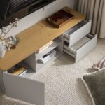 Curved Edge 150cm TV Unit – Dove Grey Base with Oak Top - Image 9